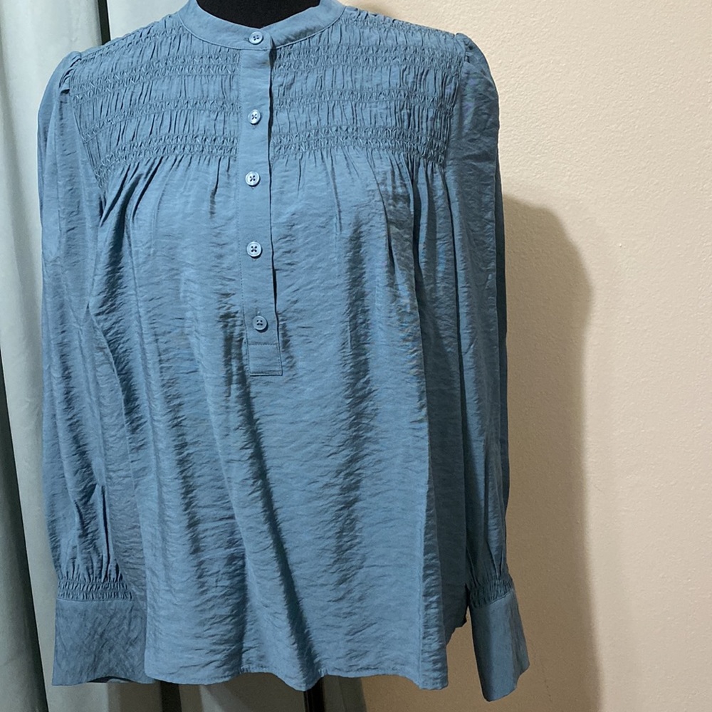 Ann Taylor smocked yoke popover blouse